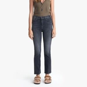 MOTHER The Hustler Ankle Fray Jeans Nightowl Black High Rise Size 26 Edgy Casual